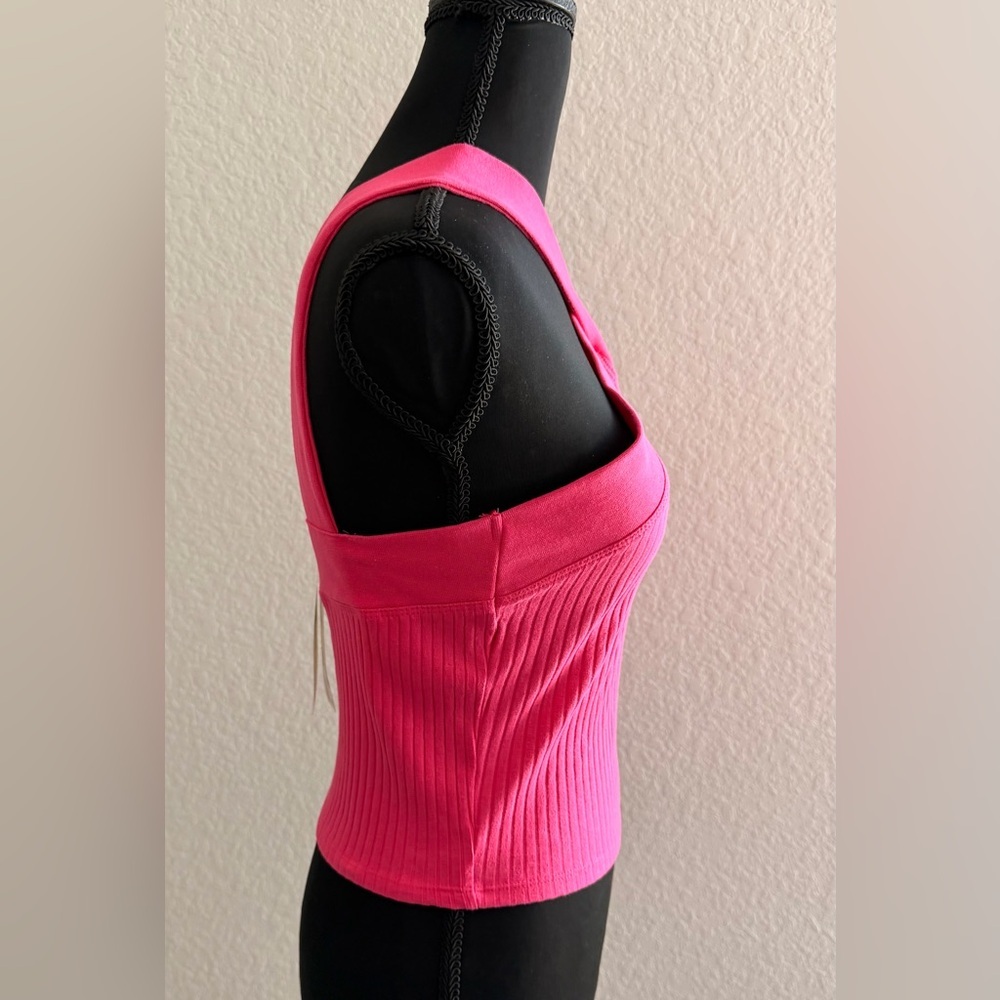 Zara Fuchsia Cross-Front Ribbed Crop Top - Picture 4 of 8